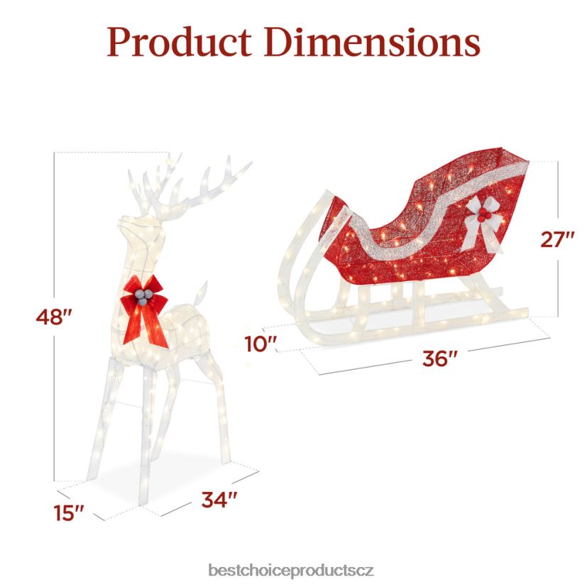 Best Choice Products osvětlená sada venkovních dekorací pro vánoční soby a sáně s LED světly sezónní bílý FF228646