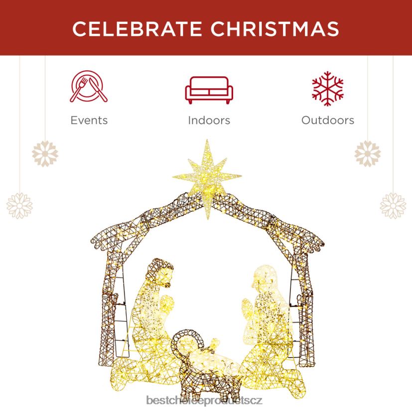 Best Choice Products osvětlený vánoční betlém venkovní výzdoba s led světly sezónní hnědý FF228620