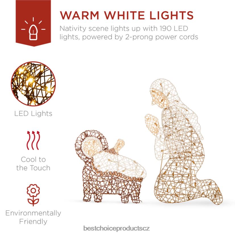 Best Choice Products osvětlený vánoční betlém venkovní výzdoba s led světly sezónní hnědý FF228620