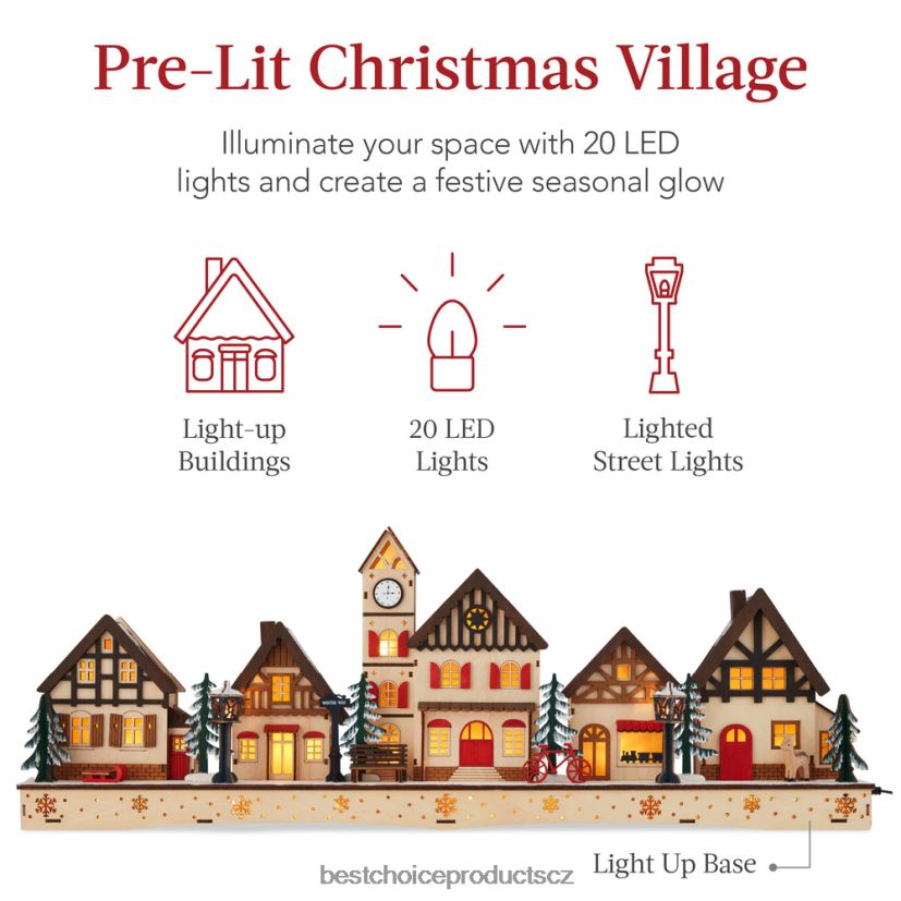 Best Choice Products předsvícená dřevěná vánoční vesnice, zimní výzdoba římsy s 20 LED světly sezónní vícebarevný FF2286243