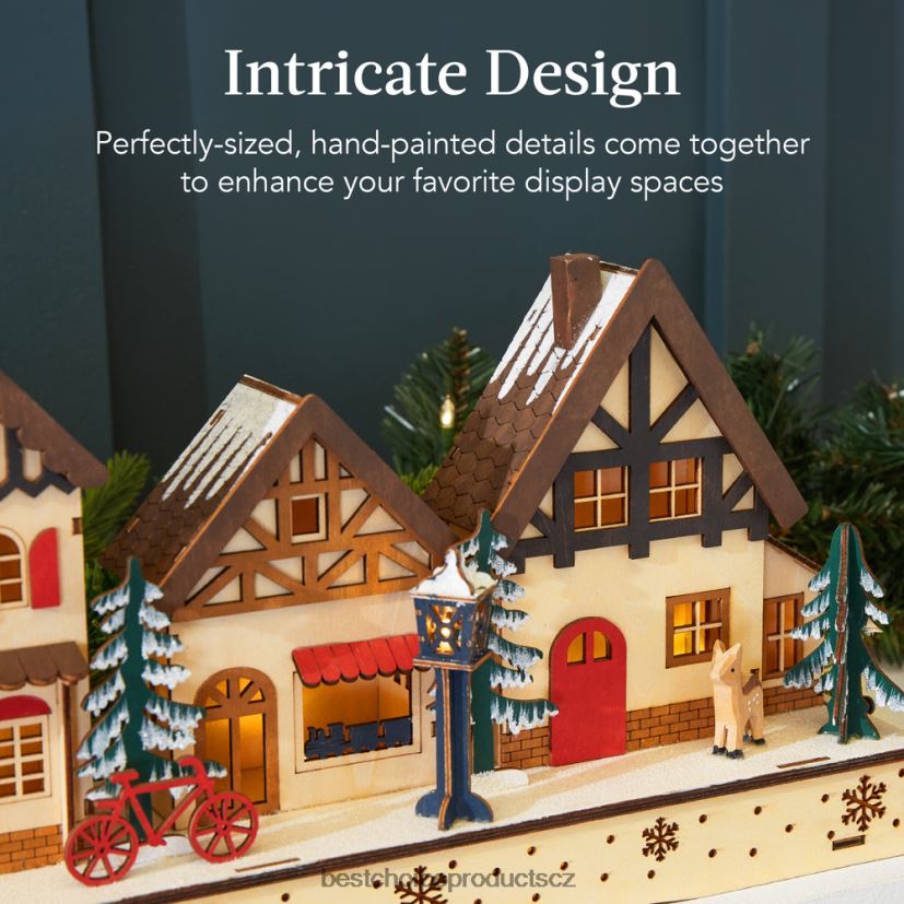 Best Choice Products předsvícená dřevěná vánoční vesnice, zimní výzdoba římsy s 20 LED světly sezónní vícebarevný FF2286243