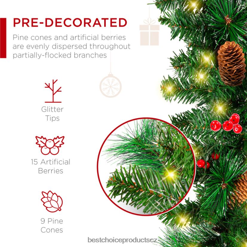 Best Choice Products předsvícená předzdobená girlanda s pvc špičkami, 50 světel sezónní zelená FF2286136