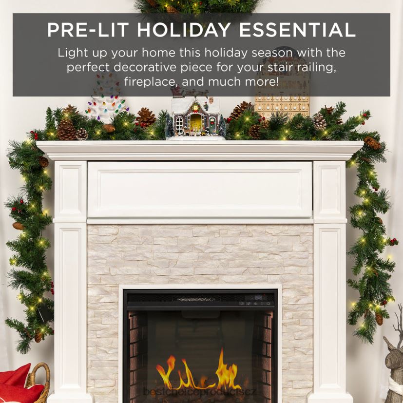 Best Choice Products předsvícená předzdobená girlanda s pvc špičkami, 50 světel sezónní zelená FF2286136