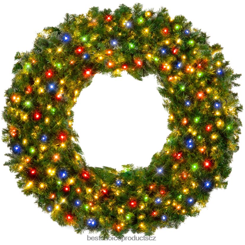 Best Choice Products předsvícený vánoční věnec z umělé jedle s vícebarevnými LED světly, pvc hroty sezónní krása FF2286146