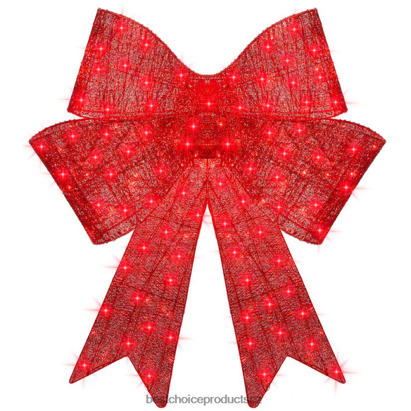 Best Choice Products předsvícená velká vánoční dekorace s mašlí, sváteční dekorace s 8 funkcemi sezónní Červené FF228640