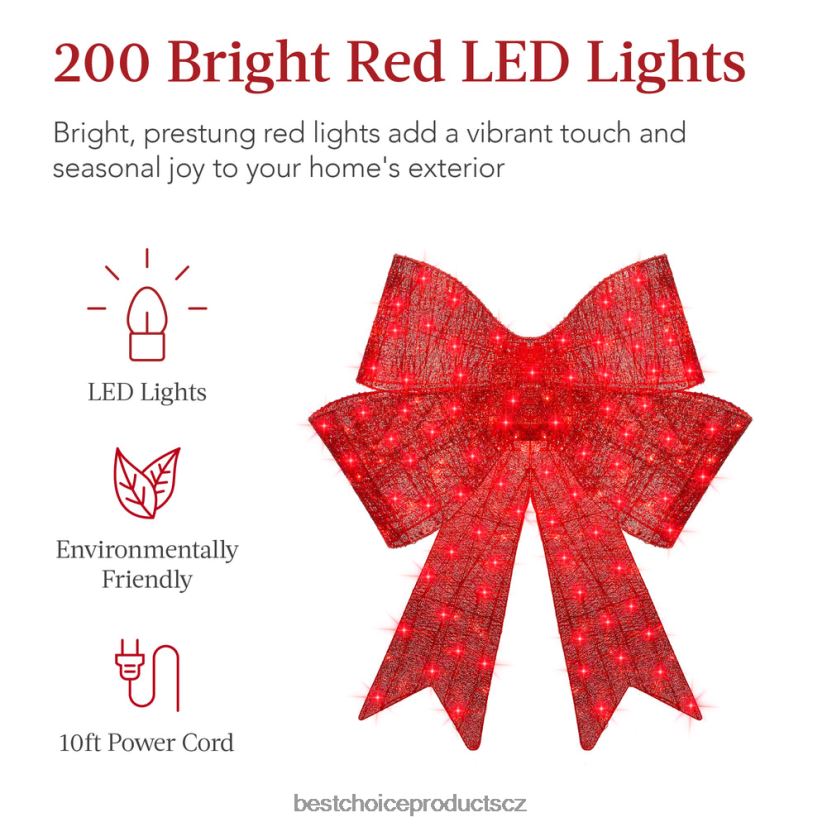 Best Choice Products předsvícená velká vánoční dekorace s mašlí, sváteční dekorace s 8 funkcemi sezónní Červené FF228640