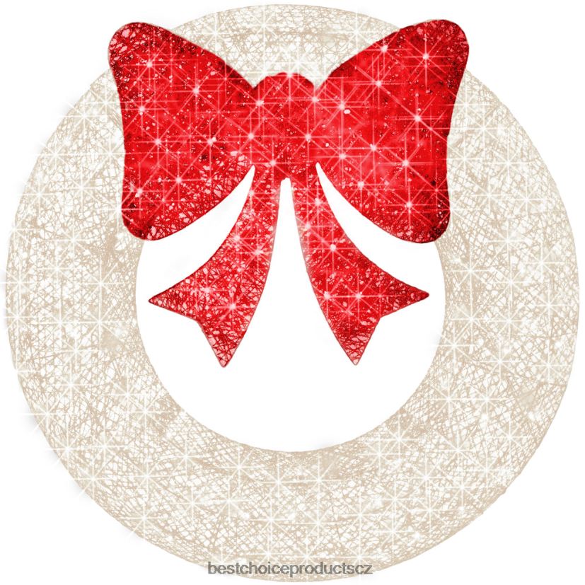 Best Choice Products předsvícený venkovní vánoční věnec, led kovový sváteční dekor s mašlí sezónní bílá/červená FF2286126