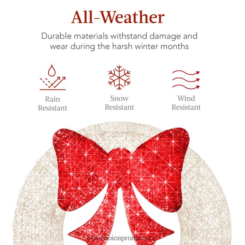 Best Choice Products předsvícený venkovní vánoční věnec, led kovový sváteční dekor s mašlí sezónní bílá/červená FF2286126