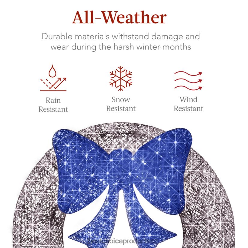 Best Choice Products předsvícený venkovní vánoční věnec, led kovový sváteční dekor s mašlí sezónní stříbrná/modrá FF2286129