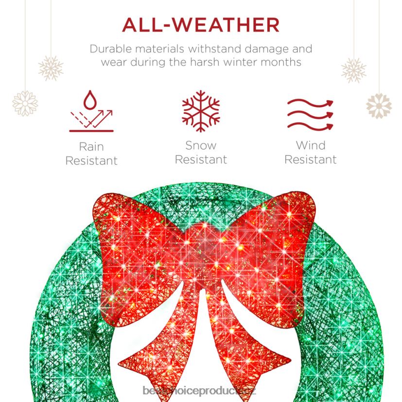 Best Choice Products předsvícený venkovní vánoční věnec, led kovový sváteční dekor s mašlí sezónní zelená/červená FF2286124