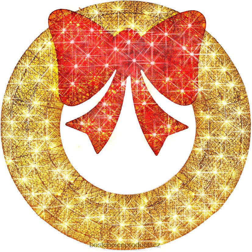 Best Choice Products předsvícený venkovní vánoční věnec, led kovový sváteční dekor s mašlí sezónní zlatá/červená FF2286123