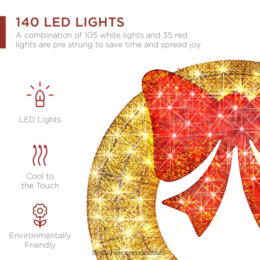 Best Choice Products předsvícený venkovní vánoční věnec, led kovový sváteční dekor s mašlí sezónní zlatá/červená FF2286123