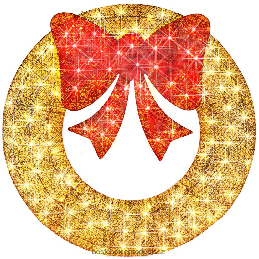 Best Choice Products předsvícený venkovní vánoční věnec, led kovový sváteční dekor s mašlí sezónní zlatá/červená FF2286127