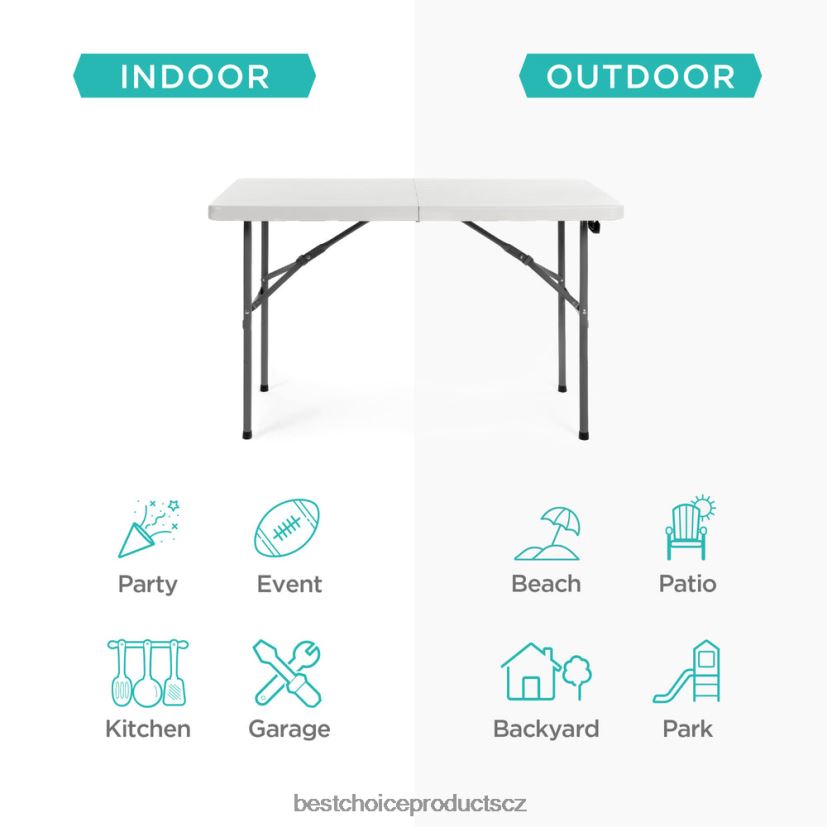 Best Choice Products přenosný skládací plastový jídelní stůl s rukojetí, zámkem sezónní bílý FF2286226