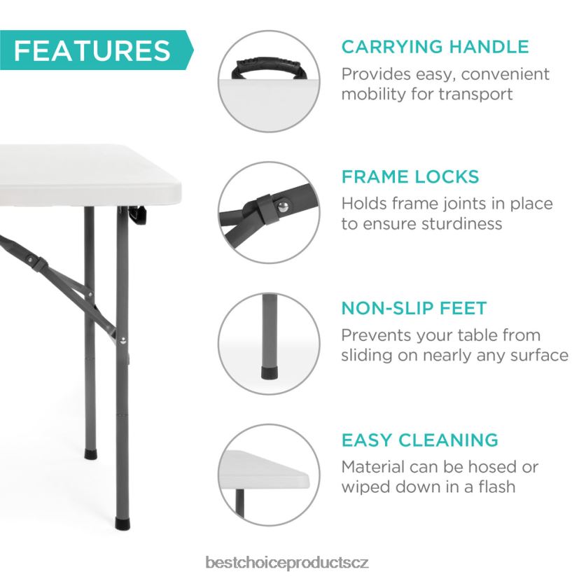 Best Choice Products přenosný skládací plastový jídelní stůl s rukojetí, zámkem sezónní bílý FF2286226