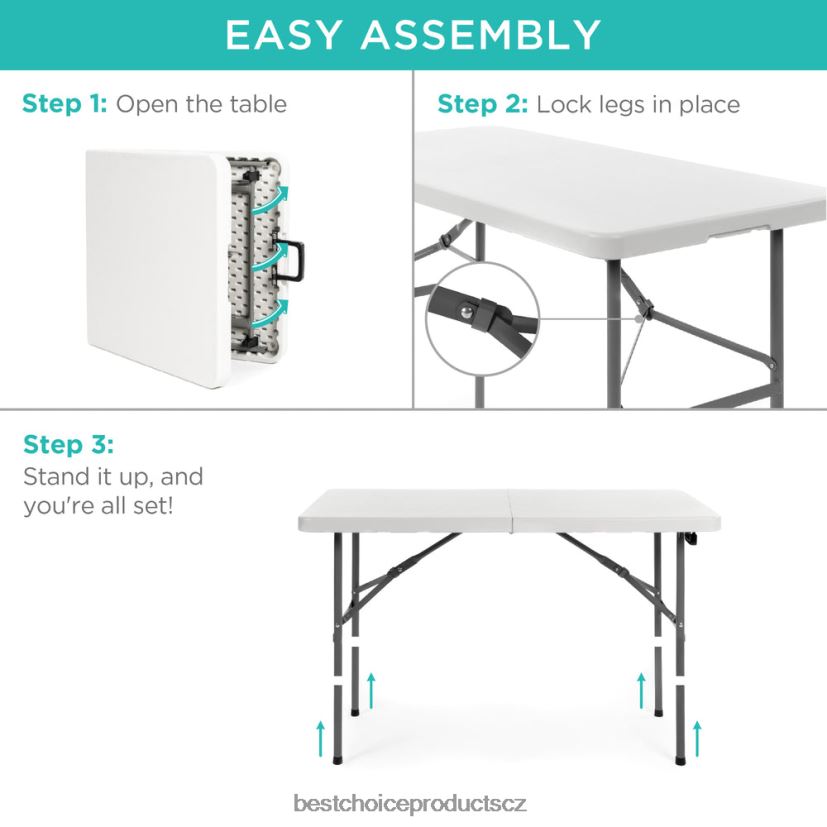 Best Choice Products přenosný skládací plastový jídelní stůl s rukojetí, zámkem sezónní bílý FF2286226