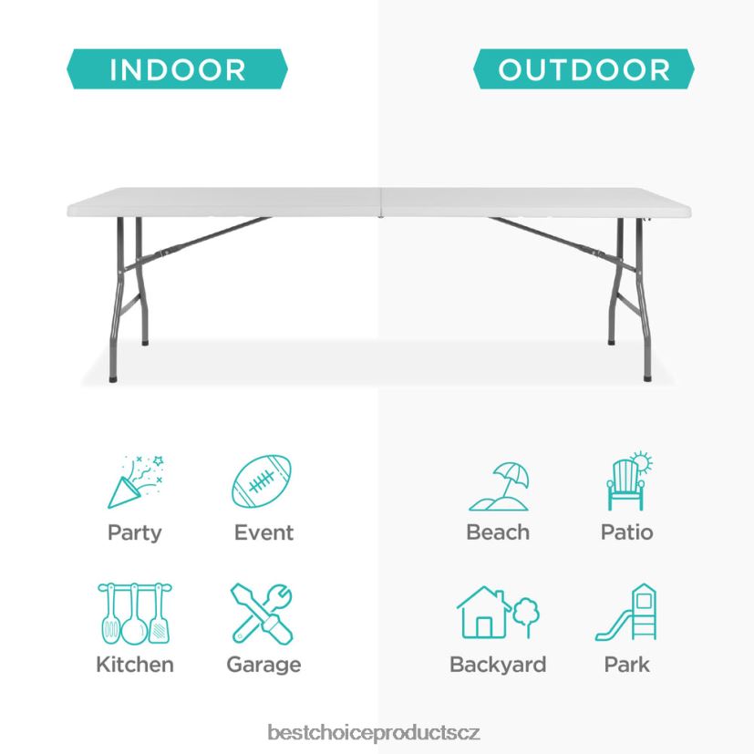 Best Choice Products přenosný skládací plastový jídelní stůl s rukojetí, zámkem sezónní bílý FF2286262