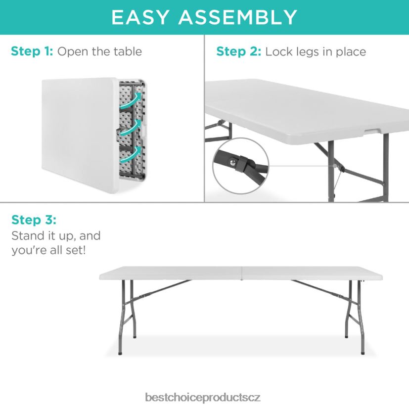 Best Choice Products přenosný skládací plastový jídelní stůl s rukojetí, zámkem sezónní bílý FF2286262