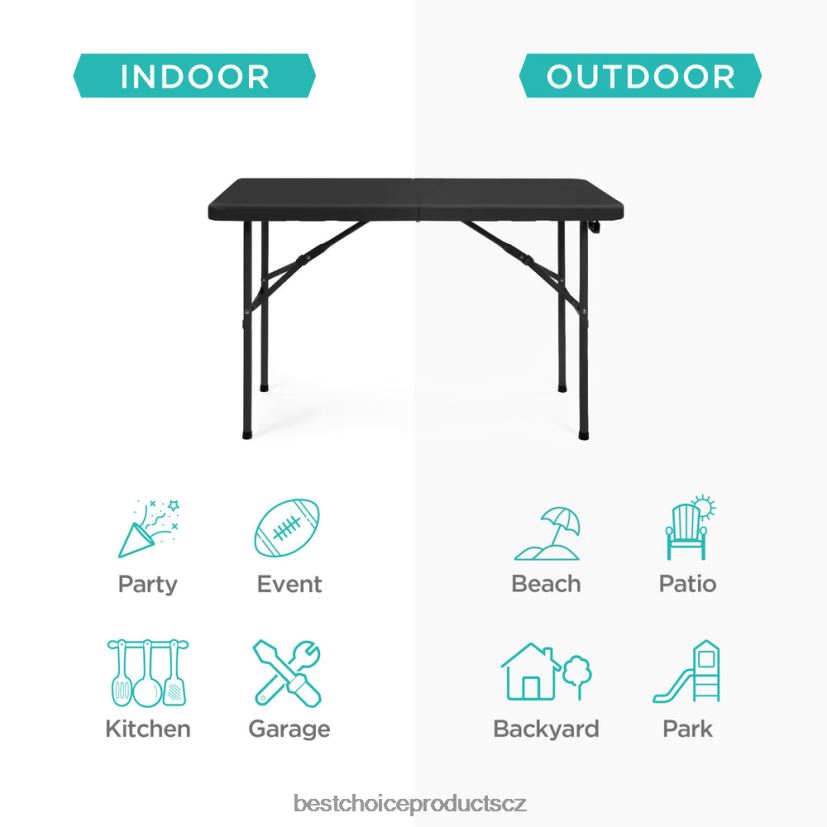 Best Choice Products přenosný skládací plastový jídelní stůl s rukojetí, zámkem sezónní Černá FF2286227