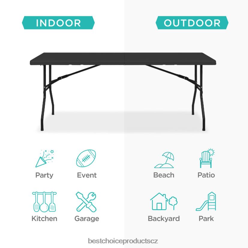 Best Choice Products přenosný skládací plastový jídelní stůl s rukojetí, zámkem sezónní Černá FF2286229