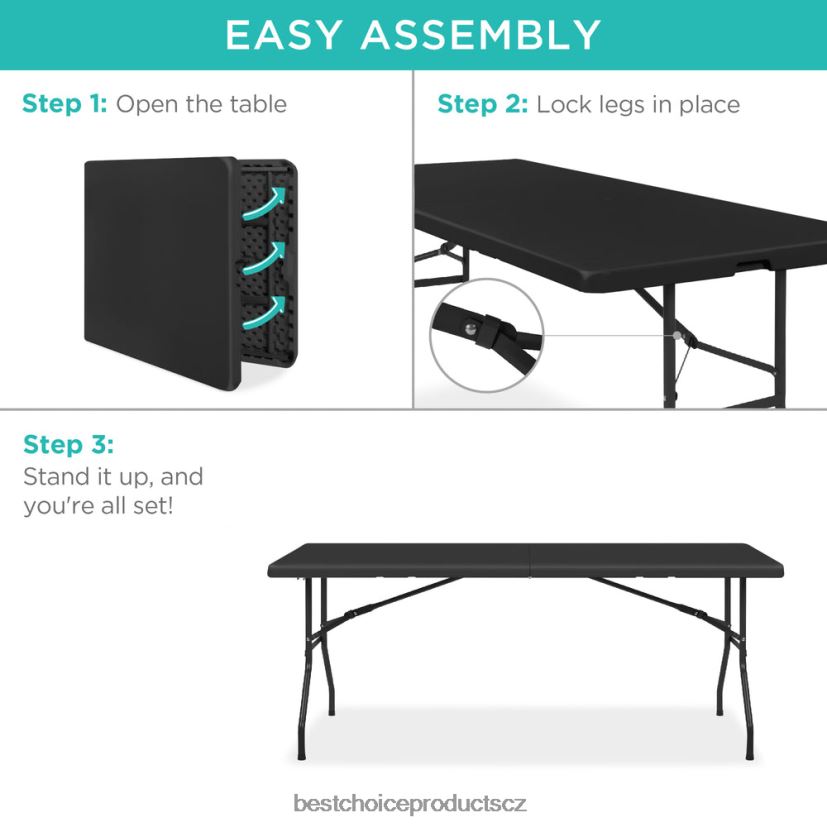 Best Choice Products přenosný skládací plastový jídelní stůl s rukojetí, zámkem sezónní Černá FF2286229