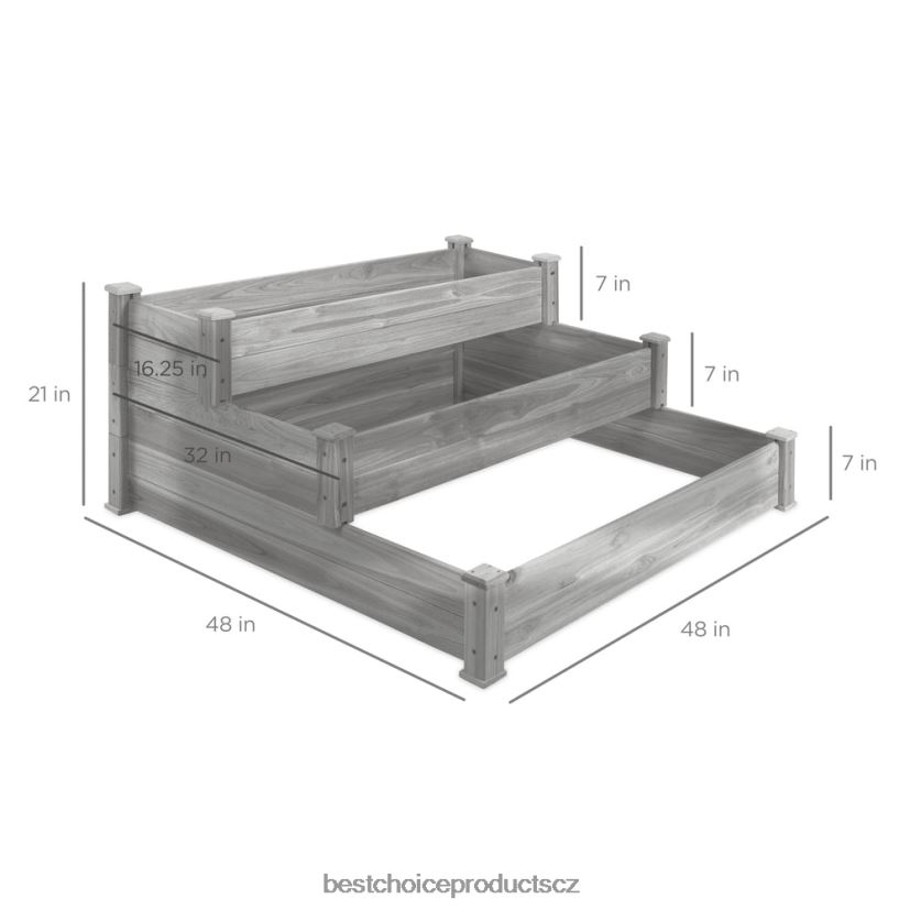 Best Choice Products 3patrový zahradní záhonový květináč z jedlového dřeva se stohovatelným a plochým nastavením trávník a zahrada | šedá FF2286978