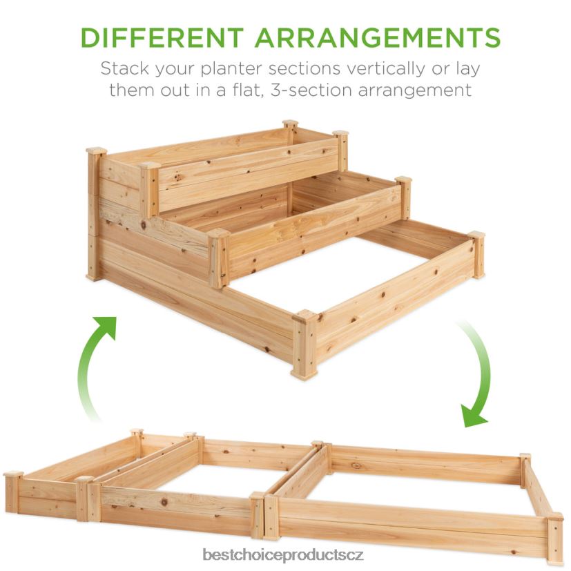 Best Choice Products 3patrový zahradní záhonový květináč z jedlového dřeva se stohovatelným a plochým nastavením trávník a zahrada | přírodní FF2286977