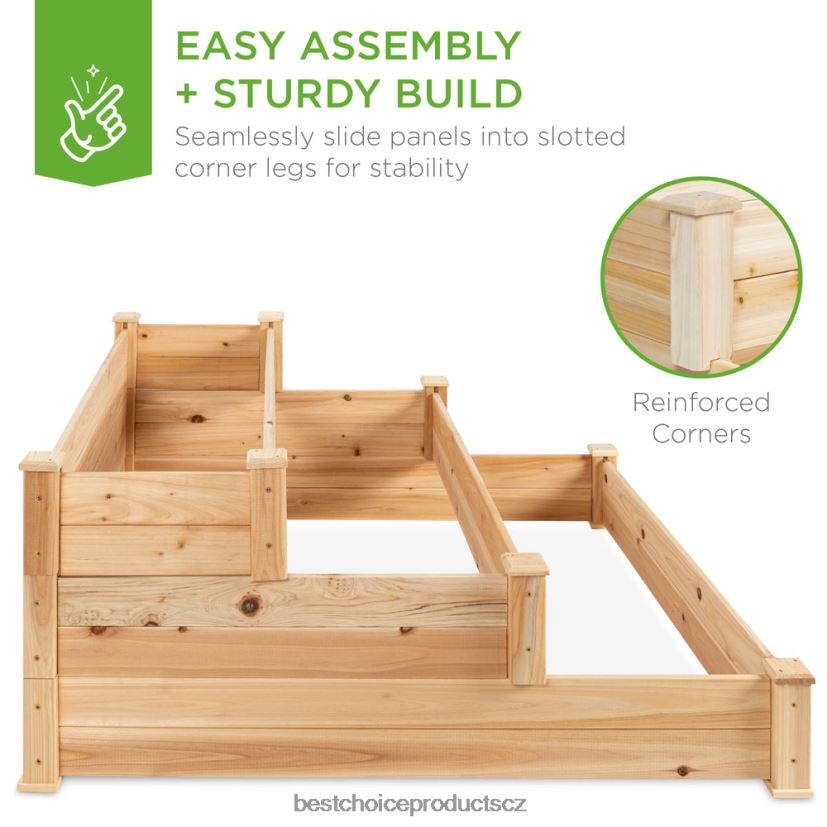 Best Choice Products 3patrový zahradní záhonový květináč z jedlového dřeva se stohovatelným a plochým nastavením trávník a zahrada | přírodní FF2286977