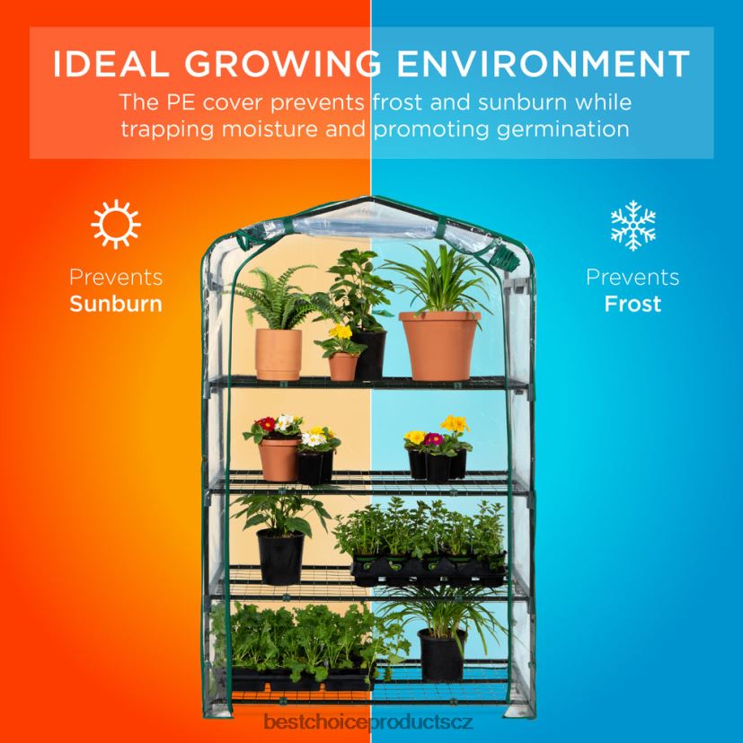 Best Choice Products 4patrový mini přenosný vnitřní venkovní skleník s ocelovými policemi trávník a zahrada | zelená FF2286976