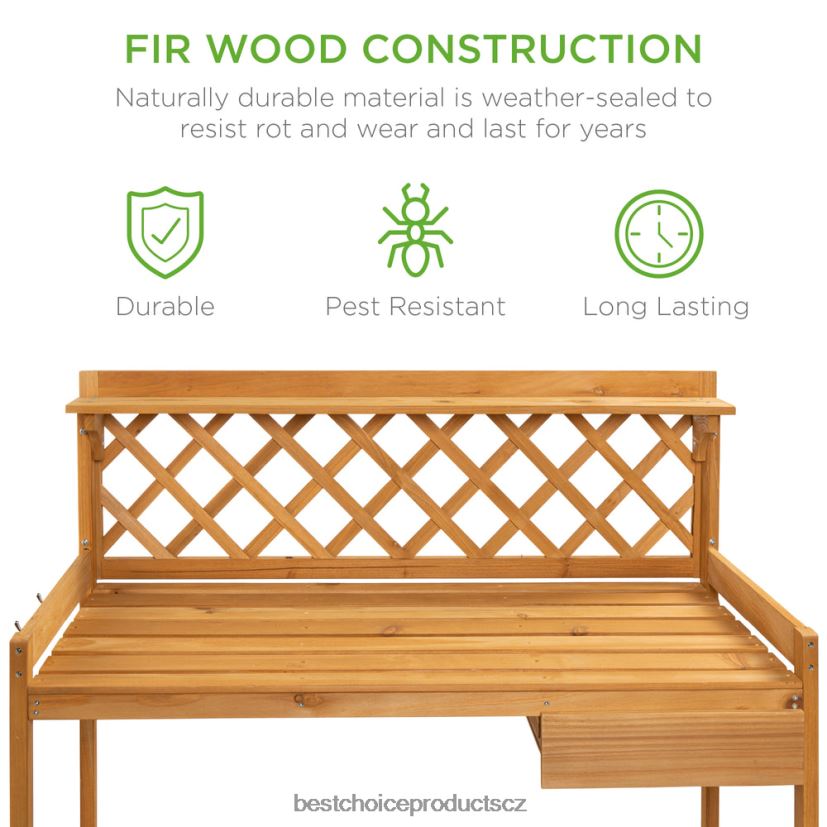 Best Choice Products dřevěná zahradní lavice pracovní stanice se zásuvkou skříně, otevřená police trávník a zahrada | přírodní FF2286951