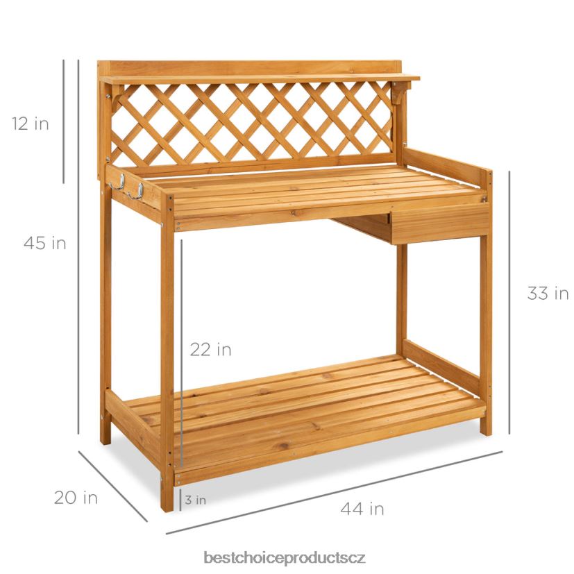 Best Choice Products dřevěná zahradní lavice pracovní stanice se zásuvkou skříně, otevřená police trávník a zahrada | přírodní FF2286951