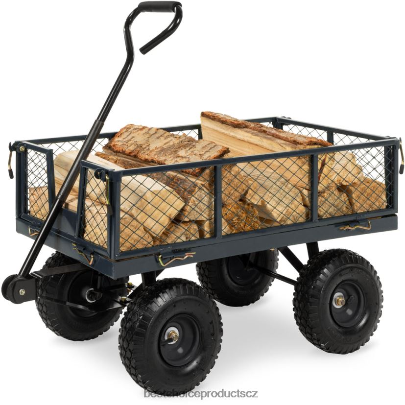 Best Choice Products ocelový zahradní užitkový vozík s nosností 400 lb, odnímatelné bočnice, madlo trávník a zahrada | šedá FF2286465