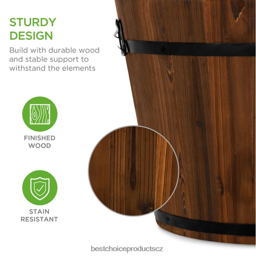 Best Choice Products sada 3 rustikálních zahradních zahradních květináčů na dřevěné vědro s drenážními otvory trávník a zahrada | hnědý FF2286954