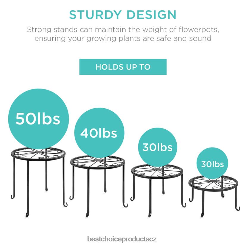 Best Choice Products sada 4 vnitřních venkovních kovových stojanů na hnízdění rostlin, držáků na květináče trávník a zahrada | Černá FF2286986