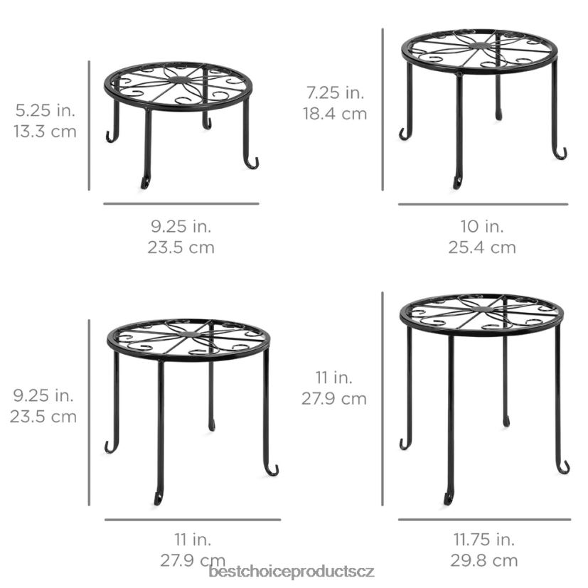 Best Choice Products sada 4 vnitřních venkovních kovových stojanů na hnízdění rostlin, držáků na květináče trávník a zahrada | Černá FF2286986
