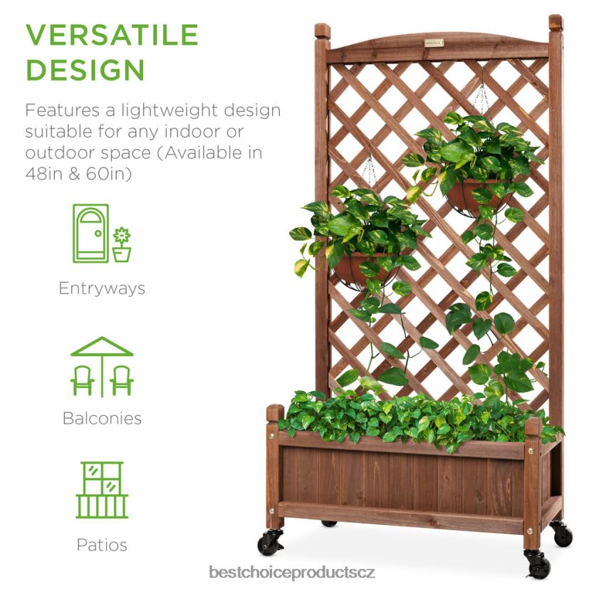 Best Choice Products truhlík na sázecí dřevo a mřížová mříž s odvodněním, volitelná kolečka trávník a zahrada | hnědý FF2286992