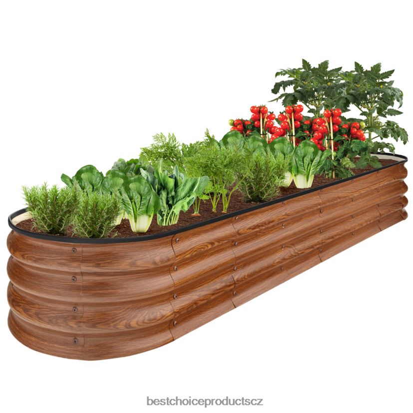 Best Choice Products venkovní kovový vyvýšený oválný zahradní záhon na zeleninu, květiny trávník a zahrada | kresba dřeva FF2286467