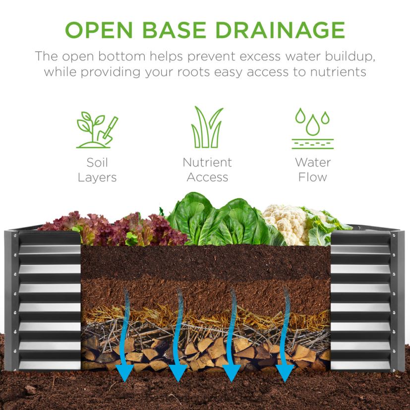 Best Choice Products venkovní kovový zvýšený zahradní záhon na zeleninu, květiny, bylinky trávník a zahrada | dřevěné uhlí FF2286456