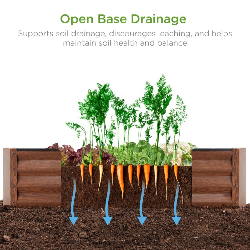 Best Choice Products venkovní kovový zvýšený zahradní záhon na zeleninu, květiny, bylinky trávník a zahrada | kresba dřeva FF2286450