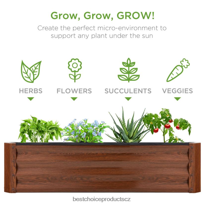 Best Choice Products venkovní kovový zvýšený zahradní záhon na zeleninu, květiny, bylinky trávník a zahrada | kresba dřeva FF2286450