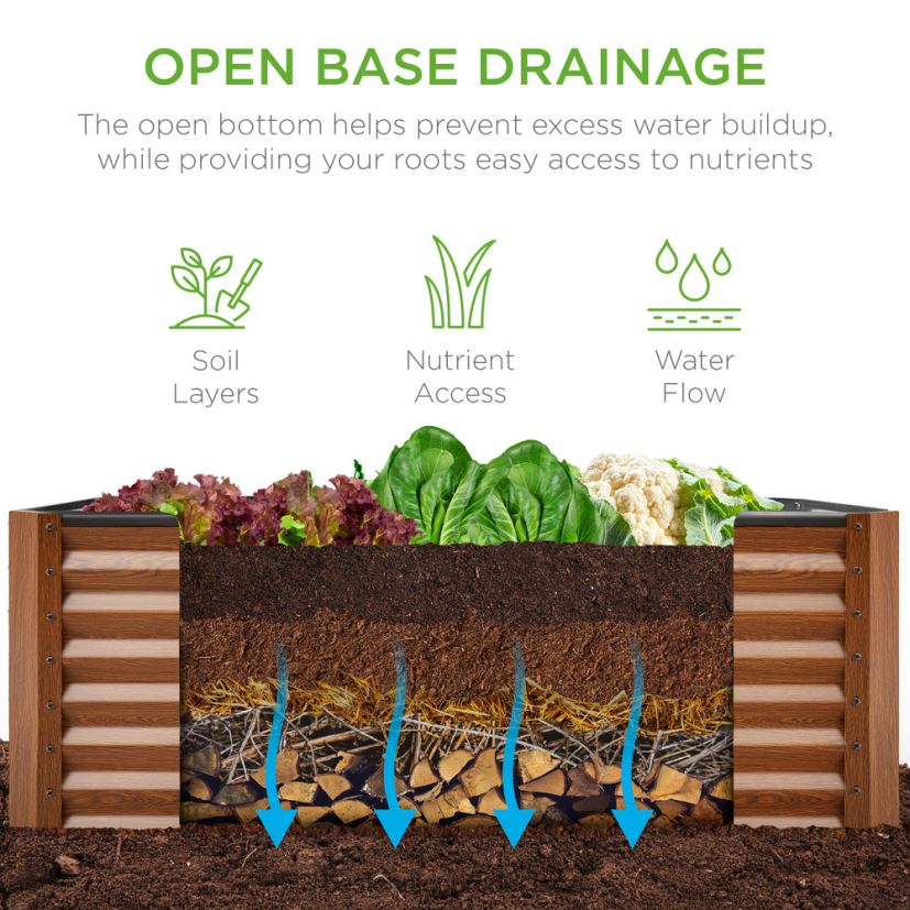 Best Choice Products venkovní kovový zvýšený zahradní záhon na zeleninu, květiny, bylinky trávník a zahrada | kresba dřeva FF2286457