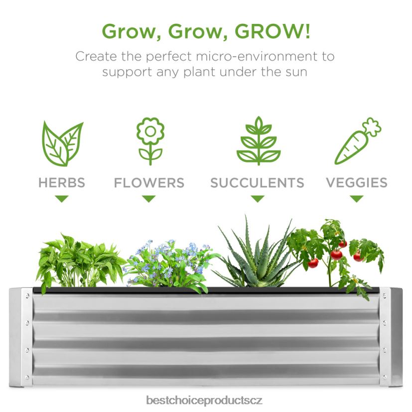 Best Choice Products venkovní kovový zvýšený zahradní záhon na zeleninu, květiny, bylinky trávník a zahrada | stříbrný FF2286448
