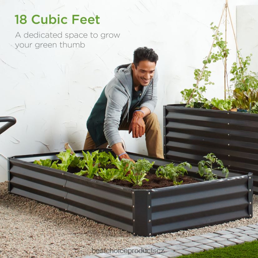 Best Choice Products venkovní kovový zvýšený zahradní záhon na zeleninu, květiny, bylinky trávník a zahrada | tmavě šedá FF2286449