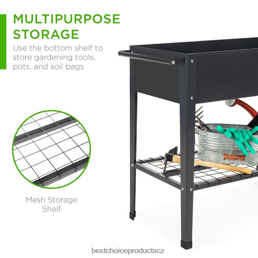 Best Choice Products vyvýšená kovová zahradní postel na dvorek s kolečky, policí trávník a zahrada | tmavě šedá FF2286995