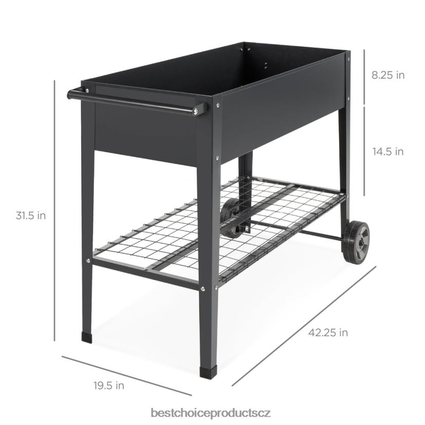 Best Choice Products vyvýšená kovová zahradní postel na dvorek s kolečky, policí trávník a zahrada | tmavě šedá FF2286995