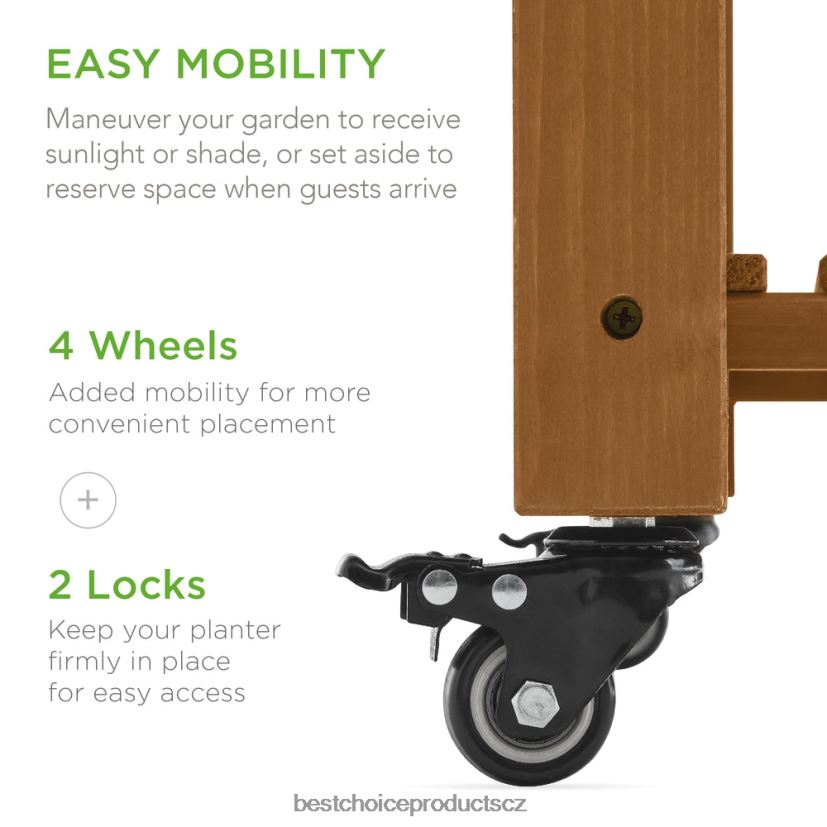 Best Choice Products vyvýšený mobilní kapesní bylinkový záhon s uzamykatelnými kolečky, odkládací policí trávník a zahrada | žalud hnědý FF2286953