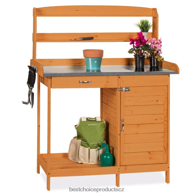 Best Choice Products zahradní dřevěná lavička s kovovou deskou stolu trávník a zahrada | přírodní FF2286998