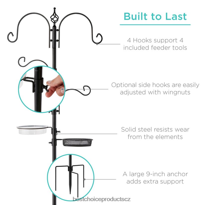 Best Choice Products Krmná stanice pro ptáky se 4 háčky, ocelový stojan na krmítko se 2 krmítky pro ptáky trávník a zahrada | Černá FF2286437