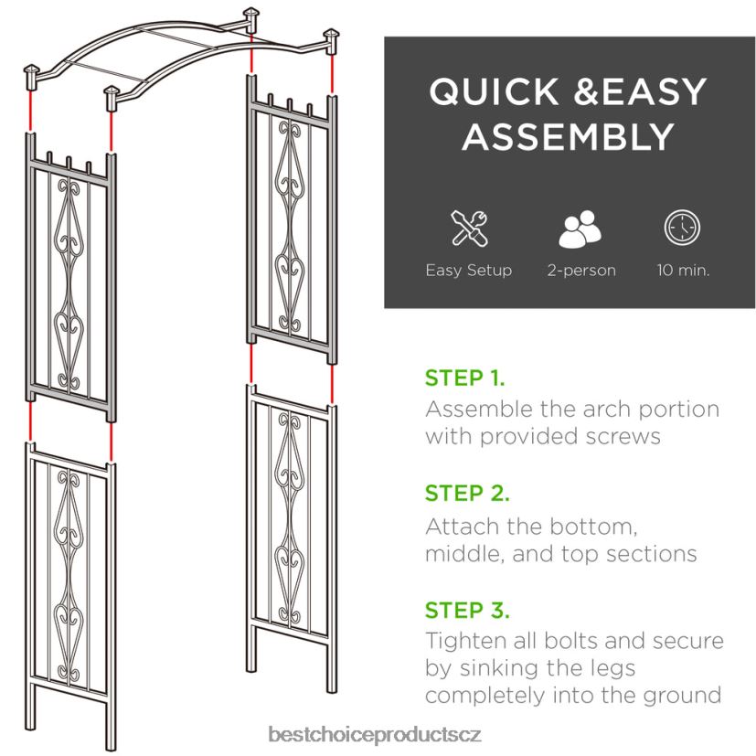 Best Choice Products ocelový zahradní oblouk arbor mříže pro popínavé rostliny trávník a zahrada | Černá FF2286987