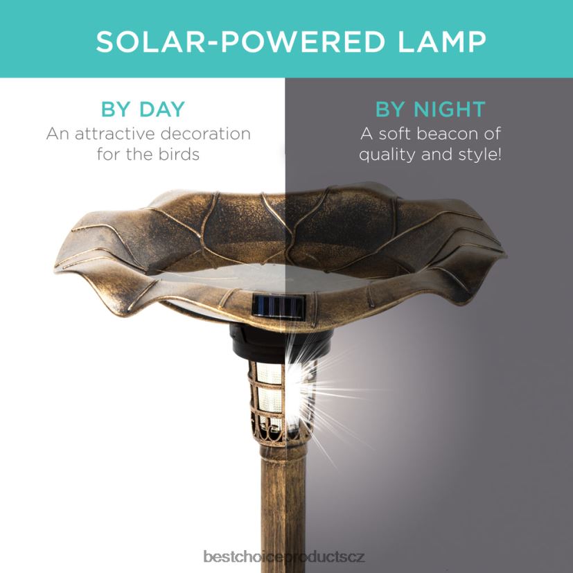Best Choice Products solární osvětlená ptačí koupel s květináčem trávník a zahrada | bronz FF2286453